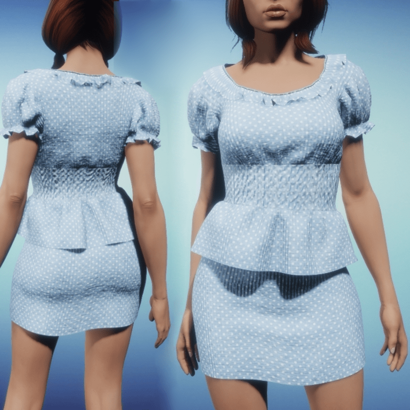 Polka Dot Skirt and Top - Blue