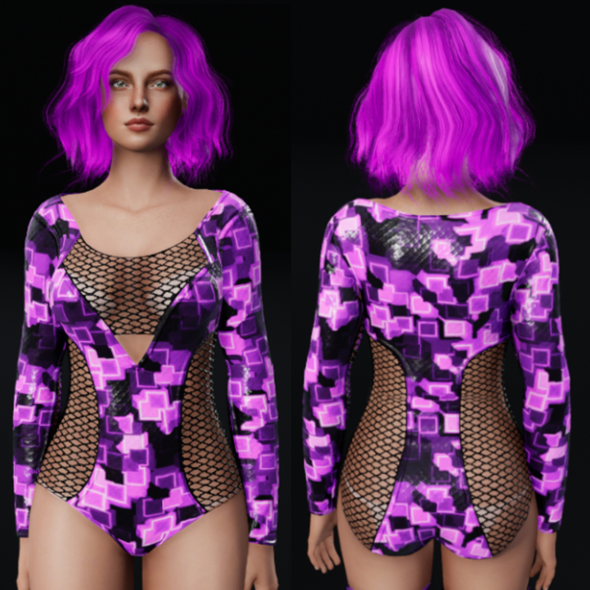 Cyber Cubes Bodysuit - Pink and Purple