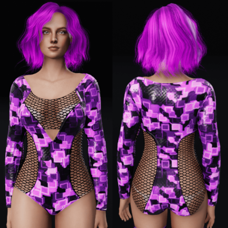 Cyber Cubes Bodysuit - Pink and Purple