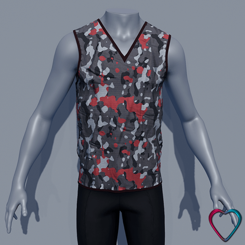 Men V Neck Camo Teeshirt - Red