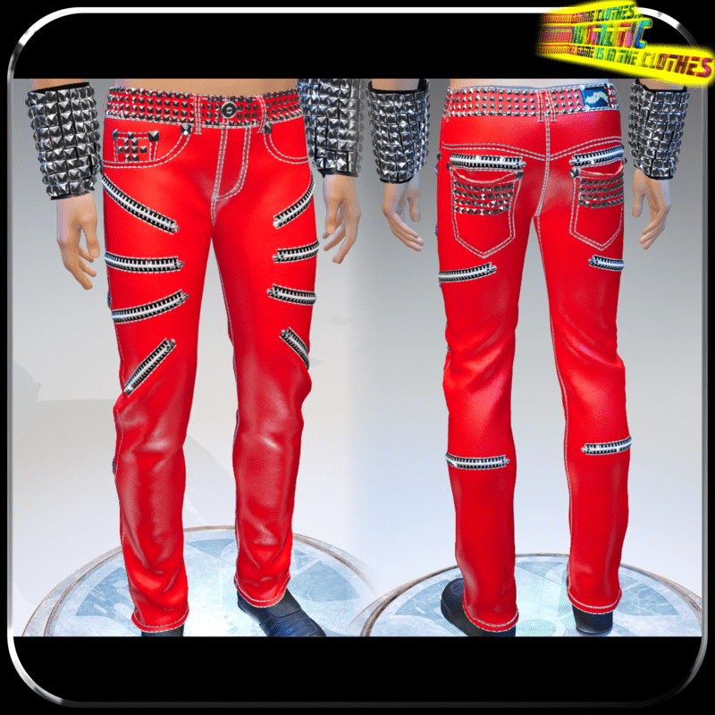 Punk Rock Chaos Red Leather Pants 14 Zippers - Male