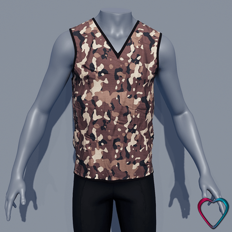 Men V Neck Camo Teeshirt - Brown