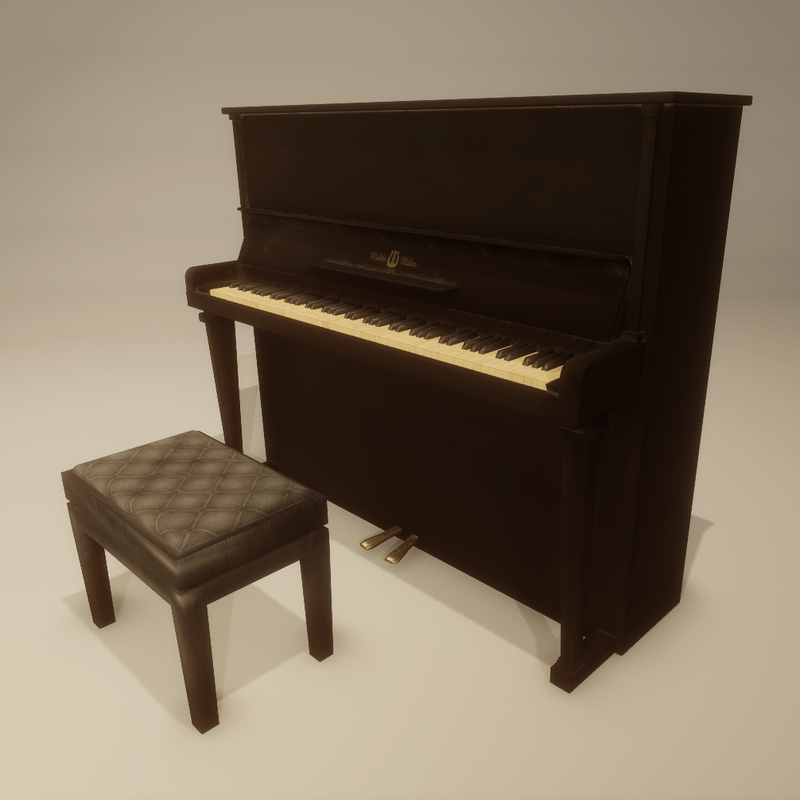 Upright Piano black, old, with bench