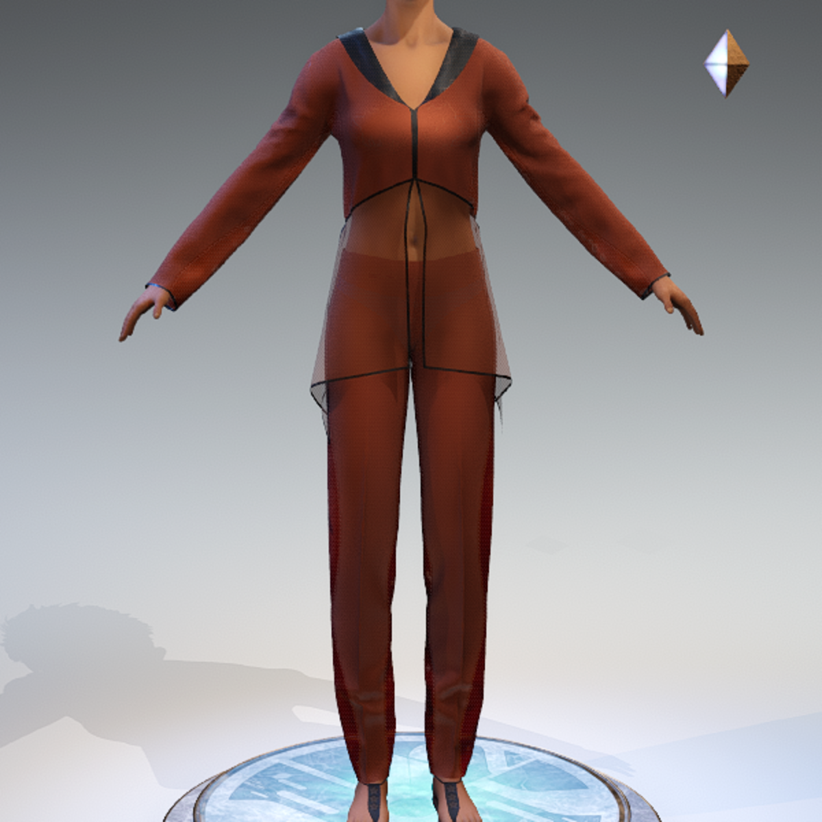 Sheer Tunic Suit - Orange Wool