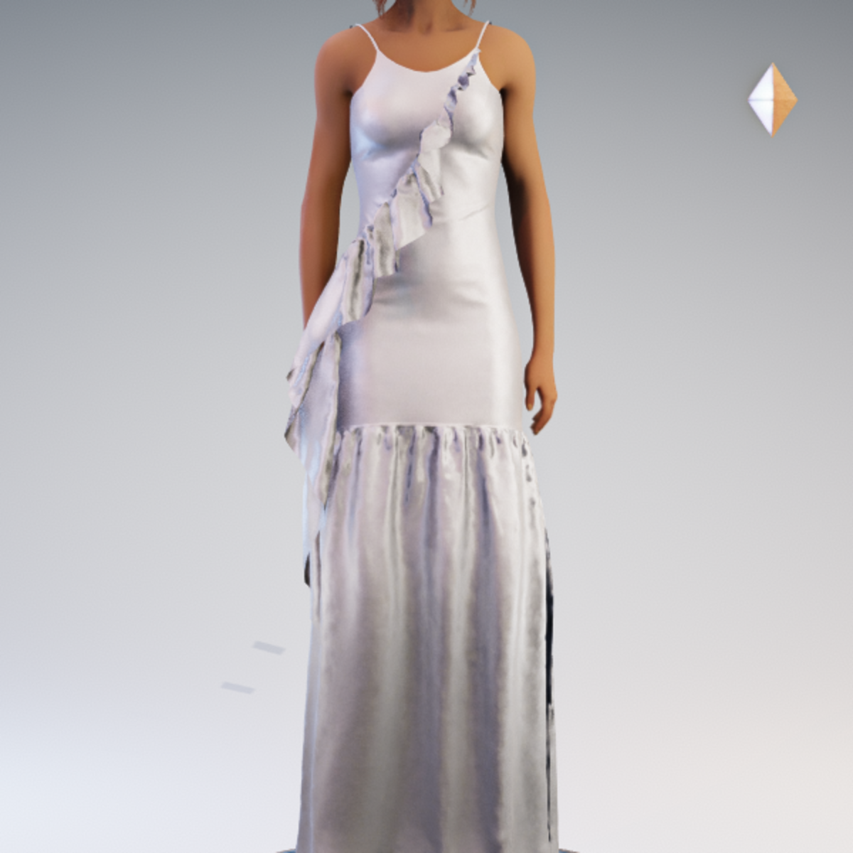 Spaghetti Gathered Gown - White Chiffon