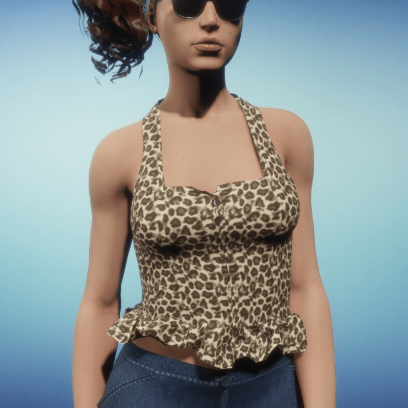 Racer Back - Ruffled Waist Crop Top - Print 2