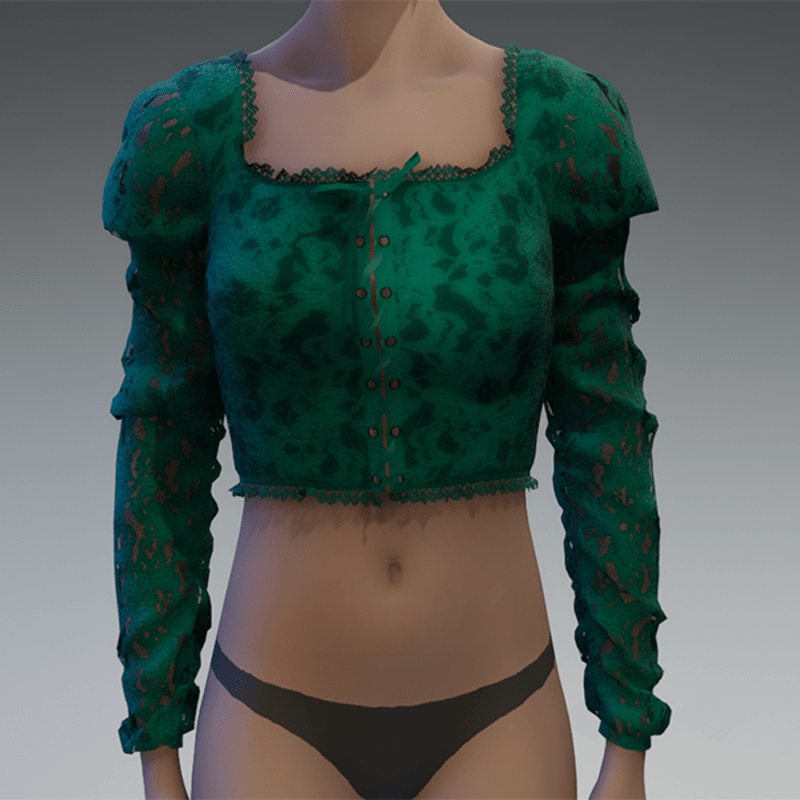 Green lace up lace top