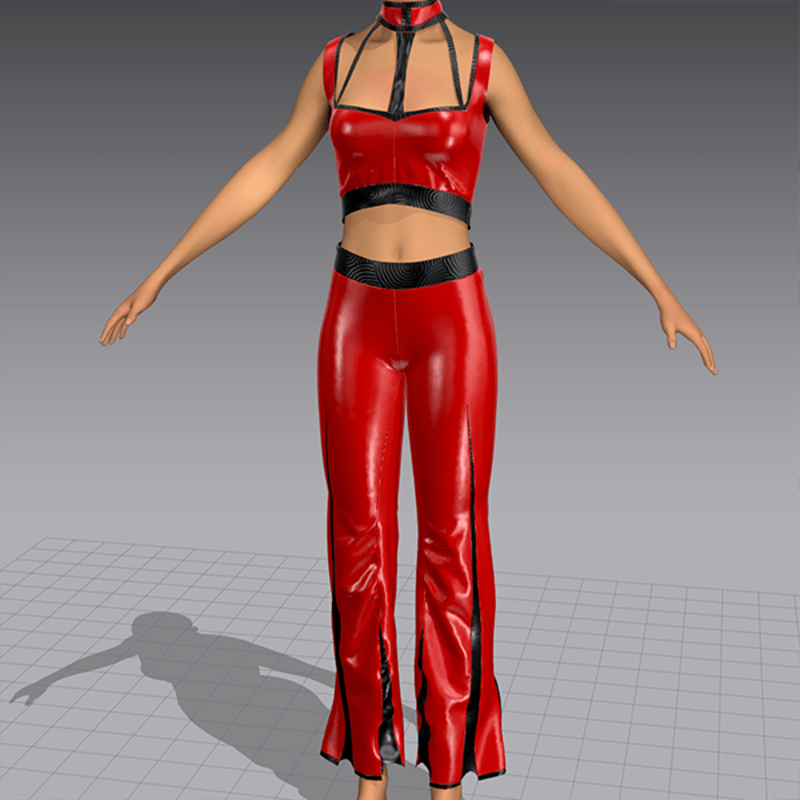 Shiny Latex Jester Pans and Top Red V3