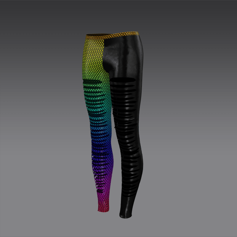 Leggings with holes mettalic and leather rainbow