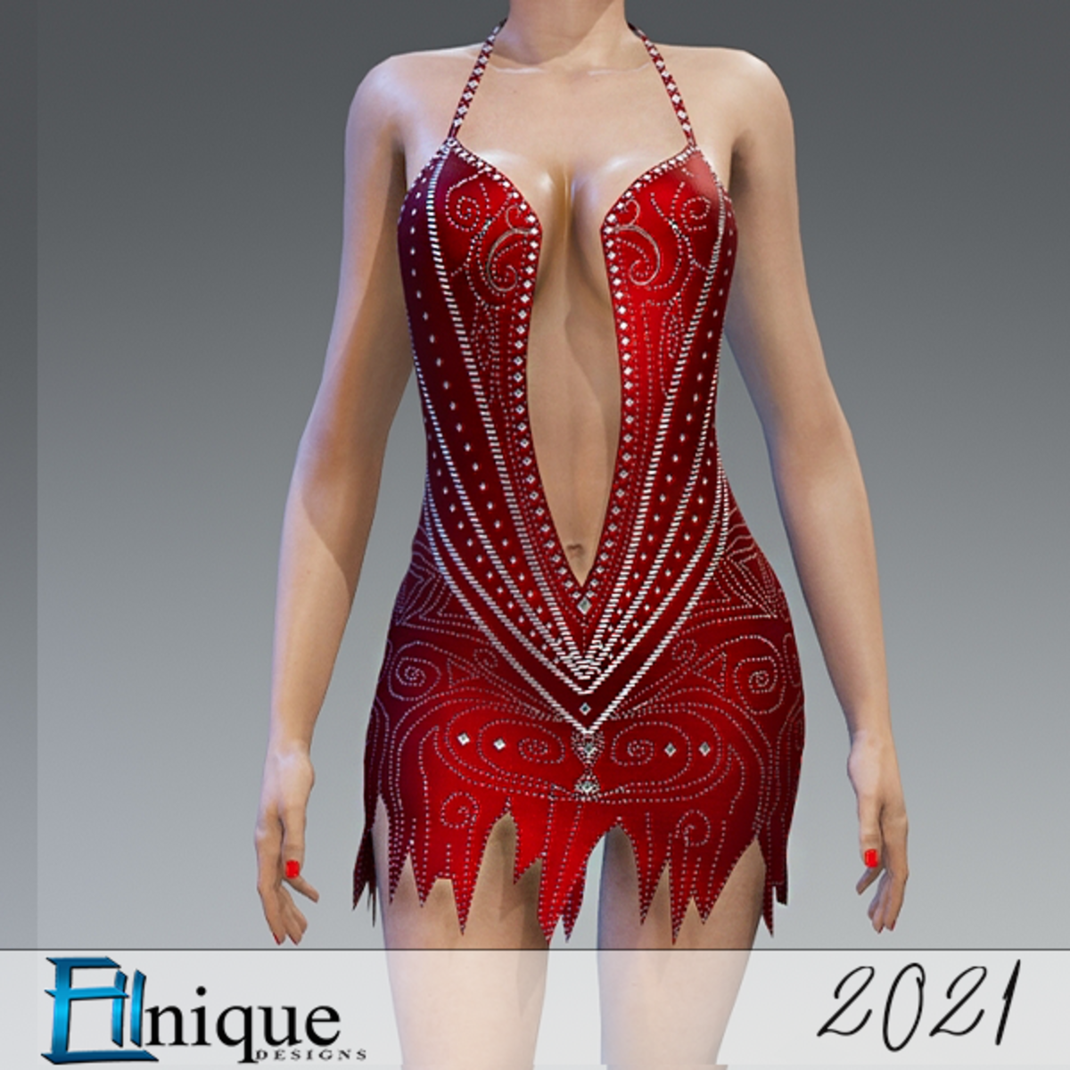 2021 New Year Cocktail dress with Studs Red