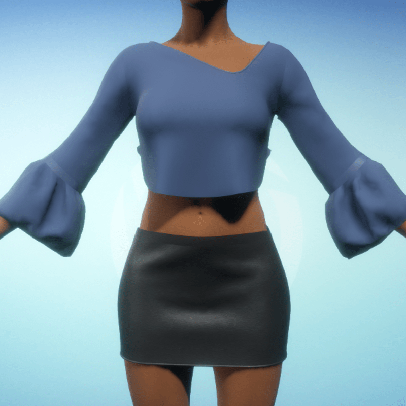 Cropped Bell-sleeve Top - Blue Chiffon