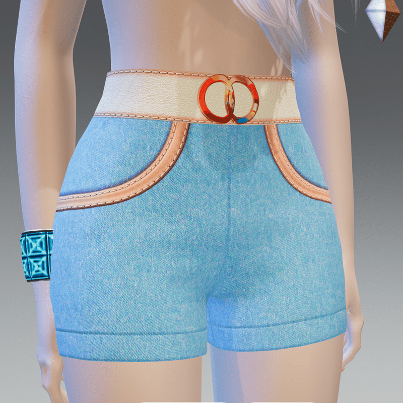 Vintage High Shorts w/Leather Belt Blue-Denim - Female