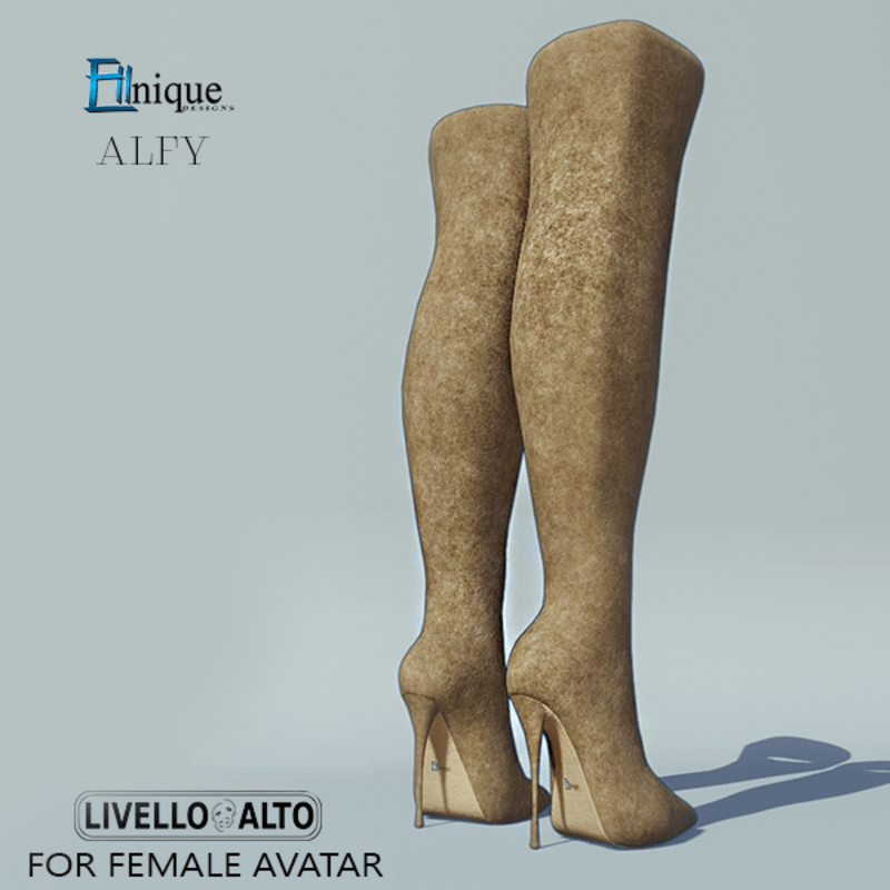 Alfy Brown Suede Thigh high Boots -for LIVELLO ALTO Female Avatar.