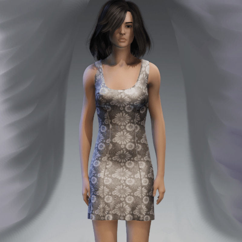 Darted Floral Dress - Grey