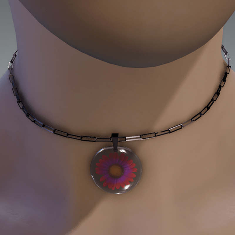 Red & violet resin daisy necklace