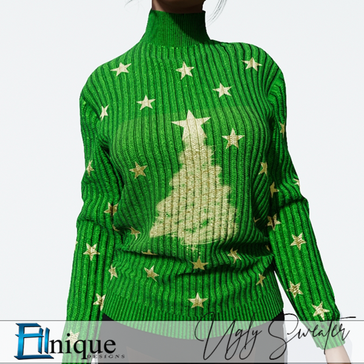 Gold xmas tree green Ladies Christmas sweater