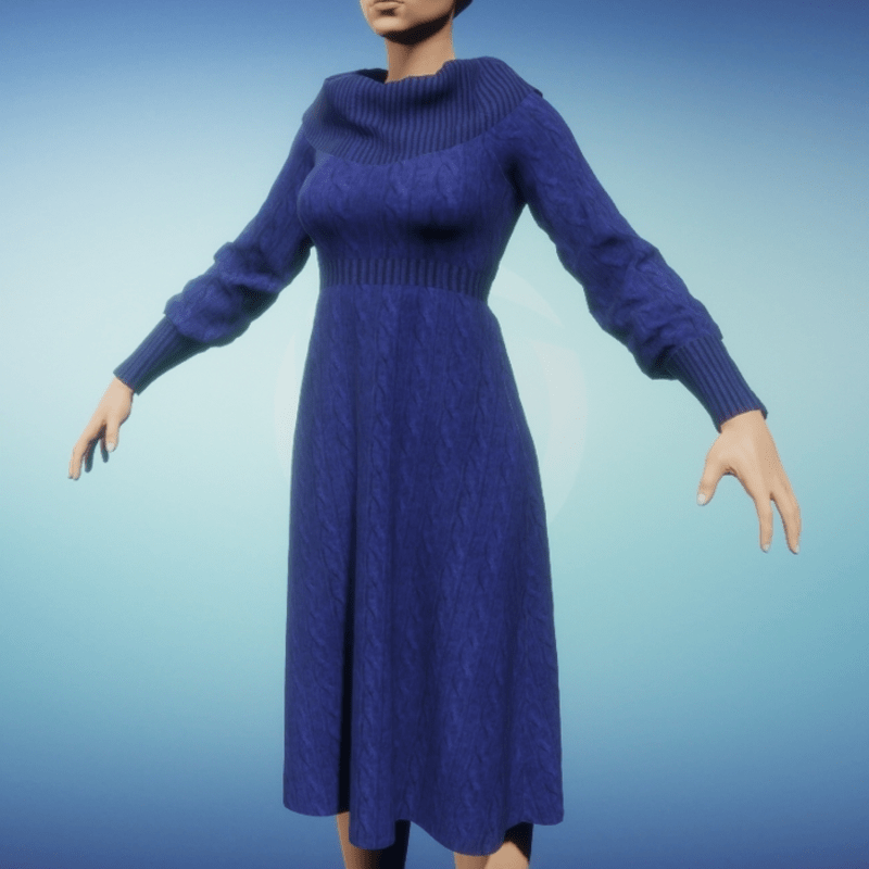 Cowl Neck Sweater Dress - Blue