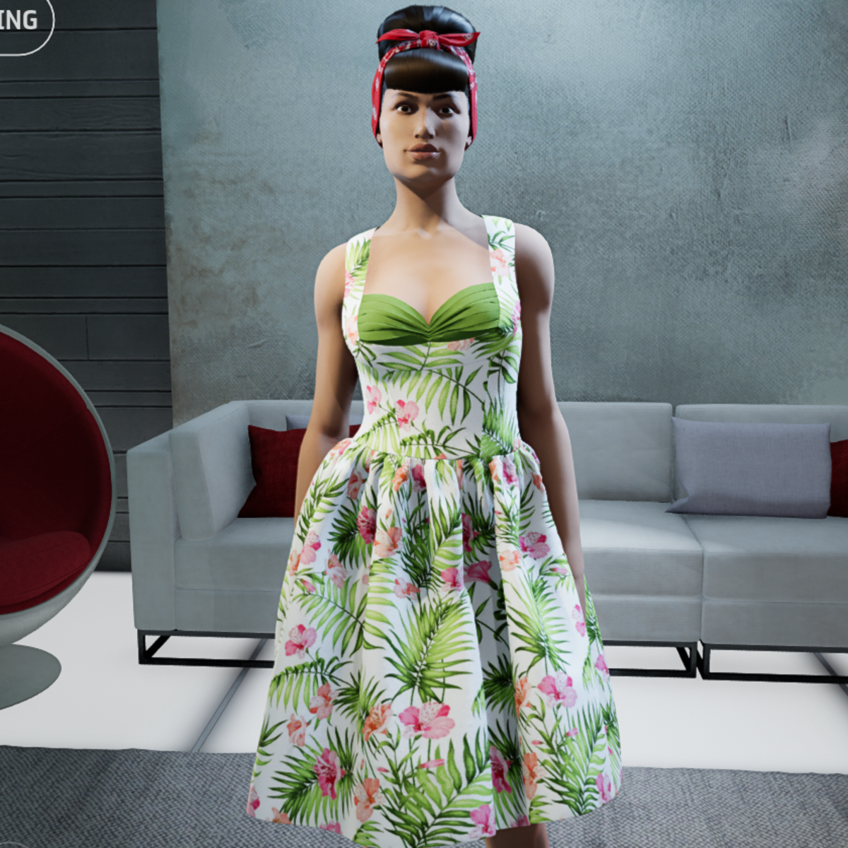 50s Shell Bust Swing Dress 09