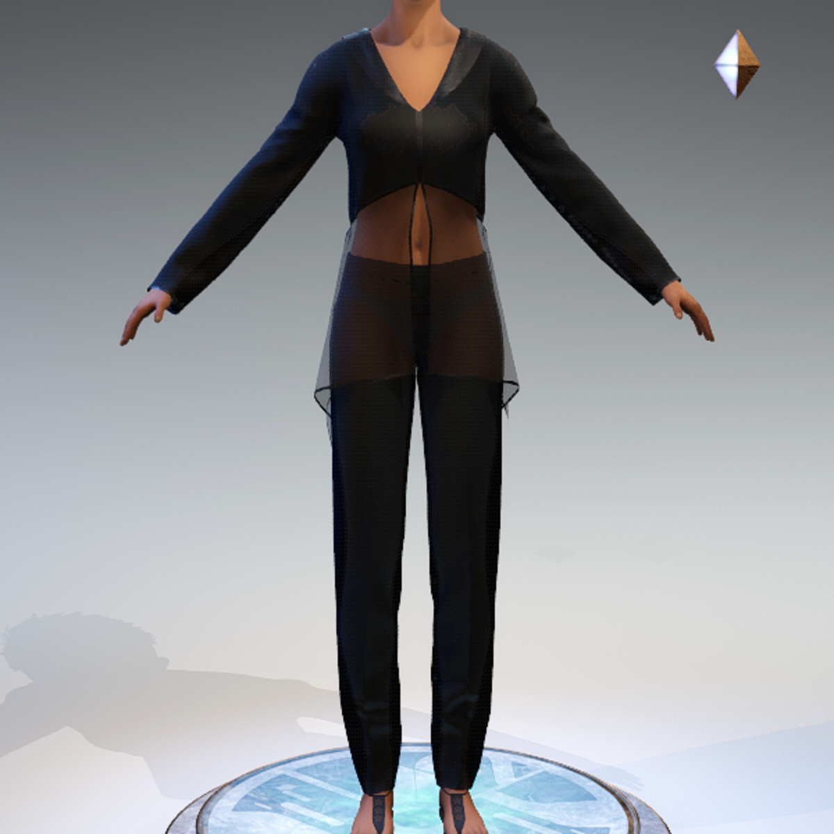 Sheer Tunic Suit - Black Wool