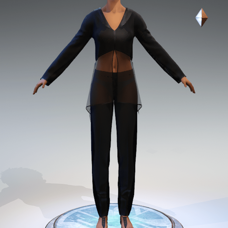 Sheer Tunic Suit - Black Wool