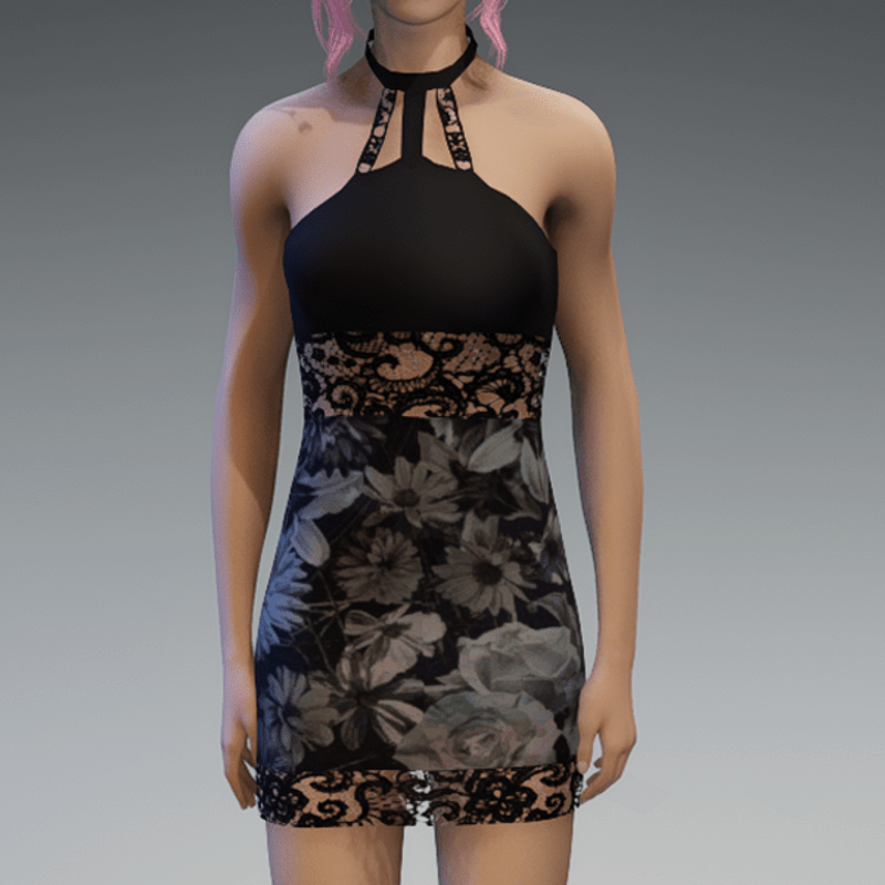 Partydress V2 with Roses4 Pattern and Lace