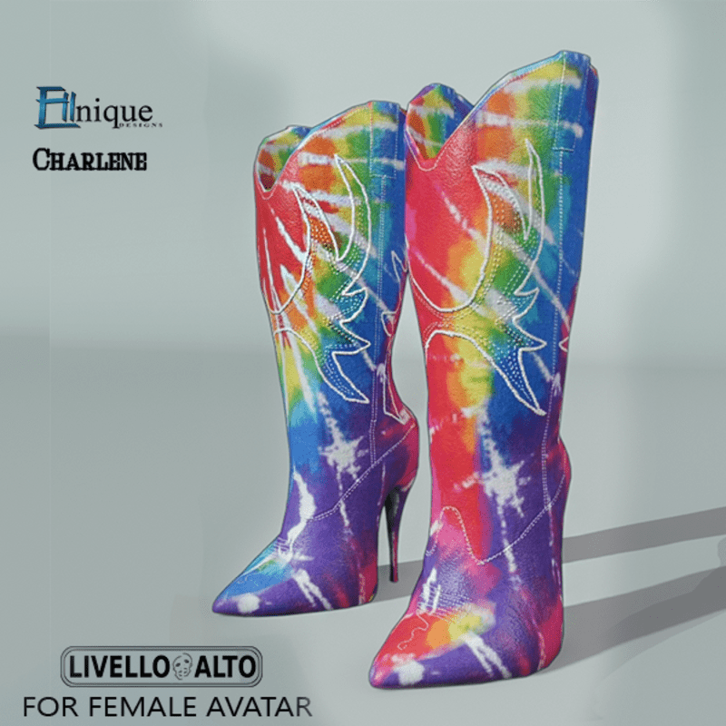 Charlene-Cowgirl Boots, Tye Dye -for LIVELLO ALTO Female Avatar