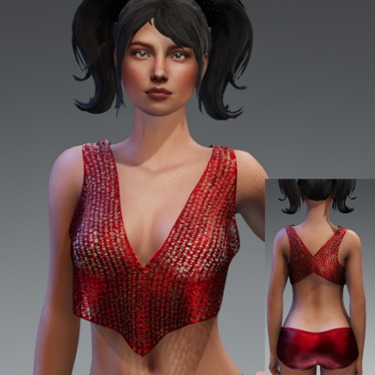 V-Neck Chain Top - Red