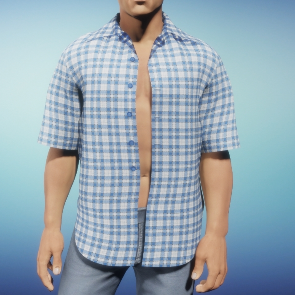 Mens Short Sleeve Shirt - Blue Plaid