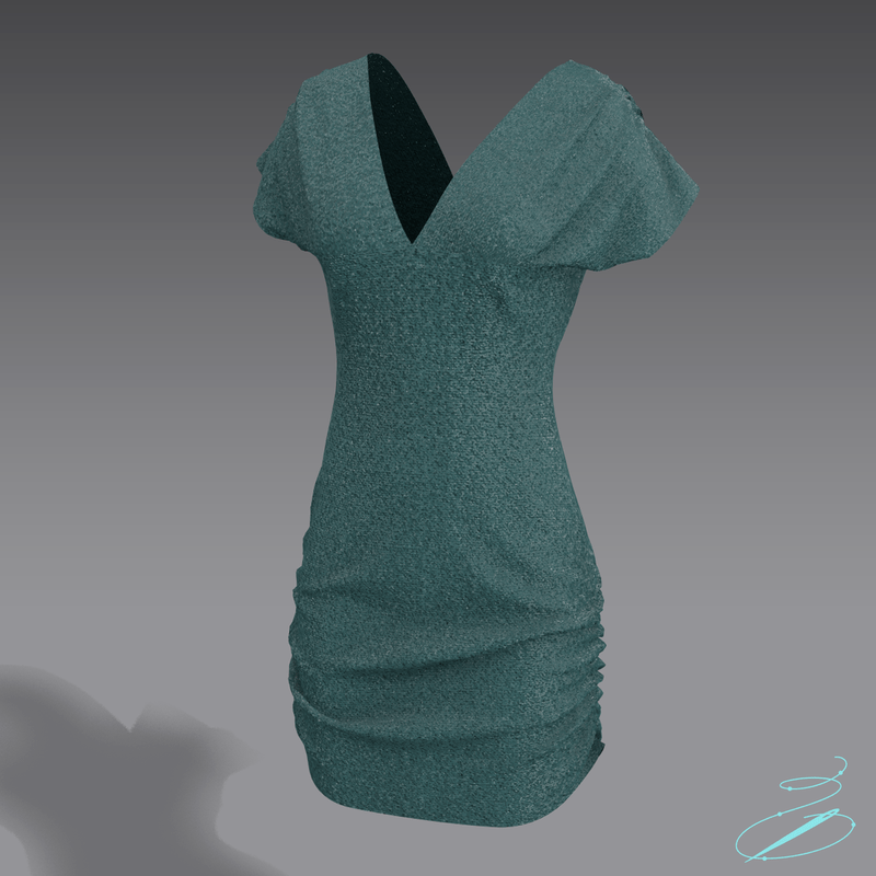 Shirring Velvet Mini Dress - Green