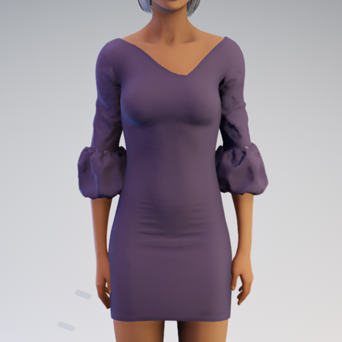 Bell-sleeve Dress - Purple Rayon