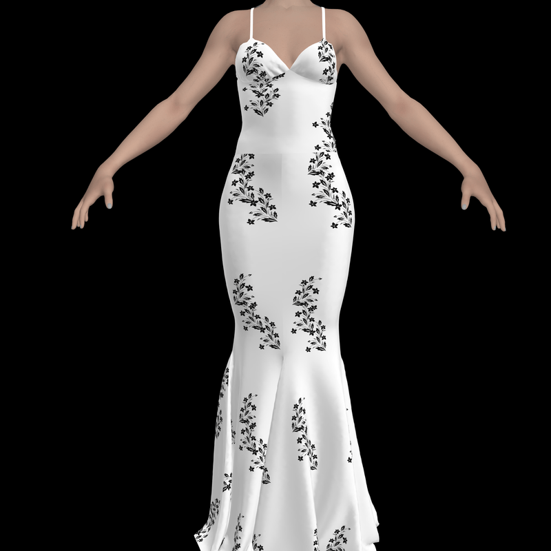 Elegant White Dress with Black Flowers