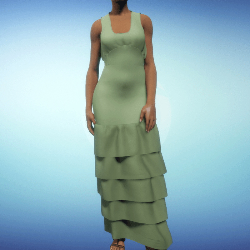 Ruffled Gown - Green