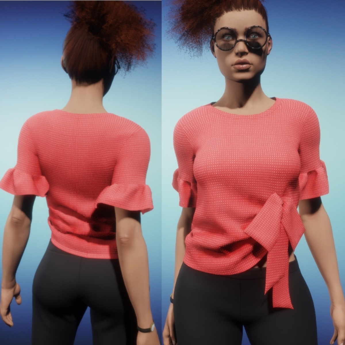 Knit Top with Bow Accent - Red