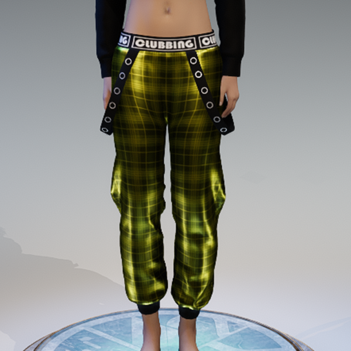 Checkered Metallic Yellow Clubbing Sweatpants with Straps