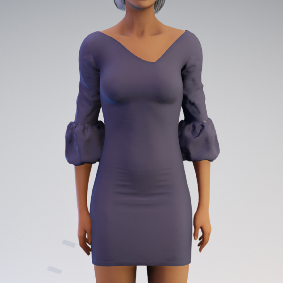 Bell-sleeve Dress - Blue Rayon