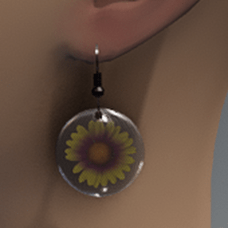 Yellow & violet resin daisy earrings