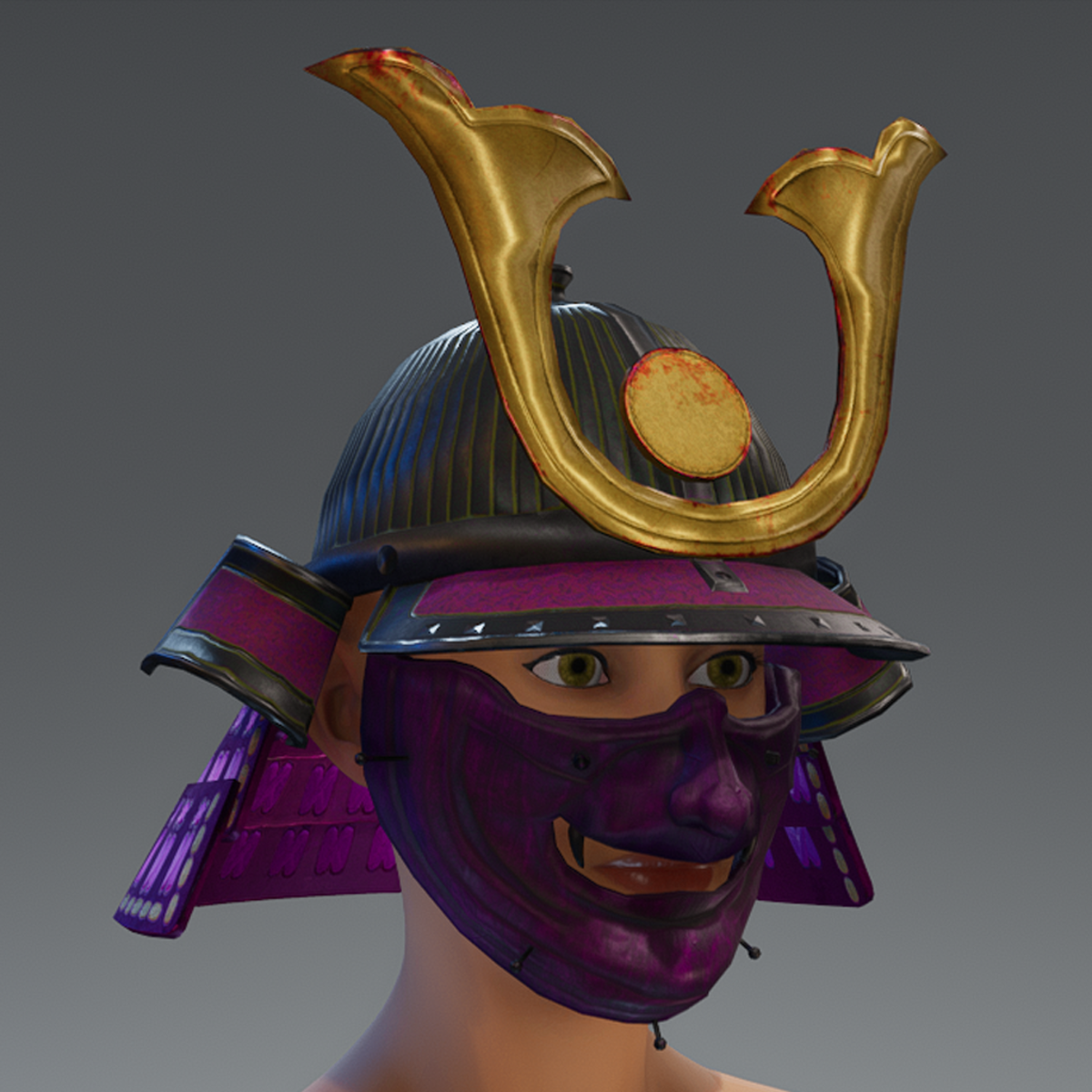 Samurai Helmet & Mask - Pink/Gold