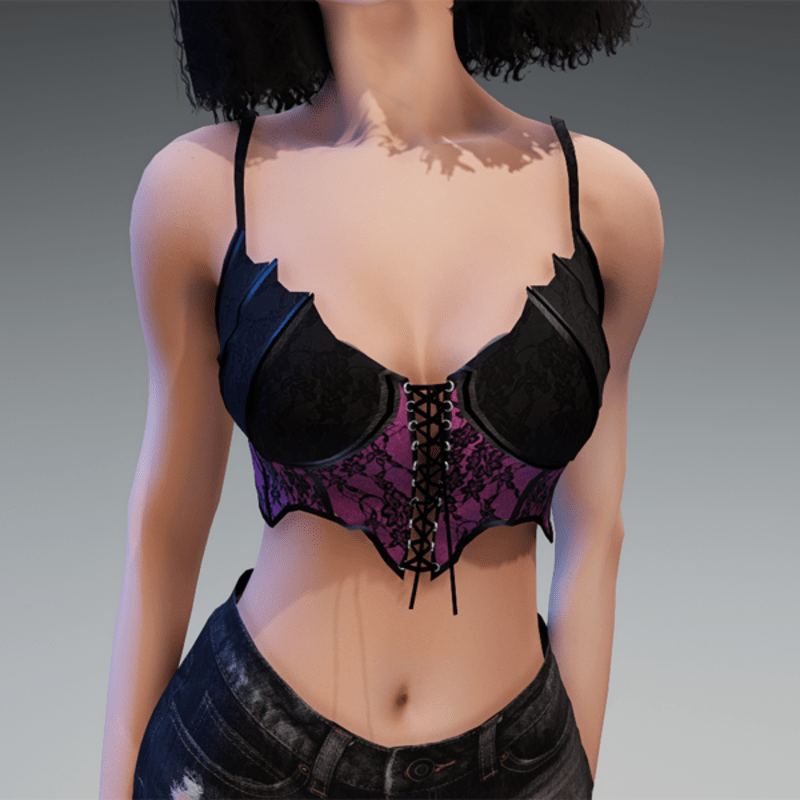 Goth Top "Miss Batfly" in Black & Dark Pink