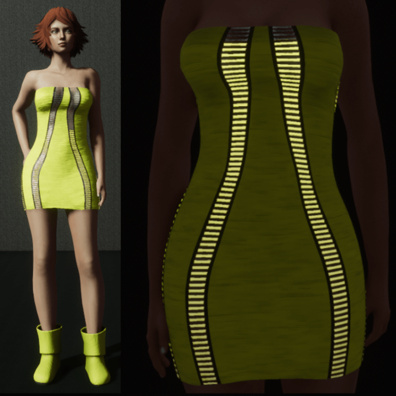 Emissive Animated Razor Cut Dress - Yellow