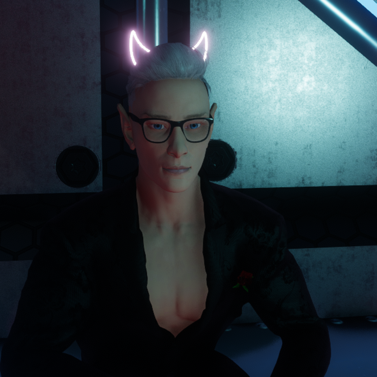 Wireframe Devil Horns White (Glow Light Pink)