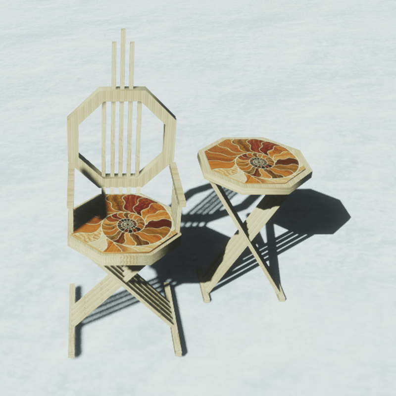 art deco chair and table. No script. Full perm.