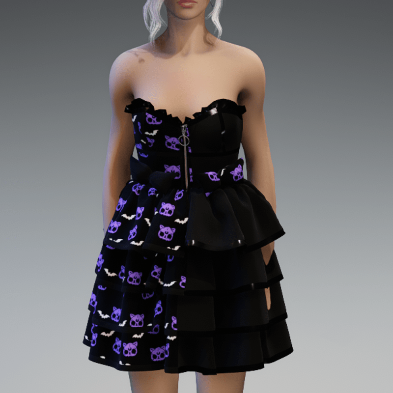 Lolita Dress V2 'Deadcats & Bats' with Bows in Black&Purple