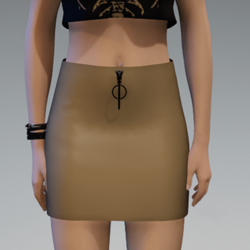 Goldbrown Leather Skirt with Black Zipper