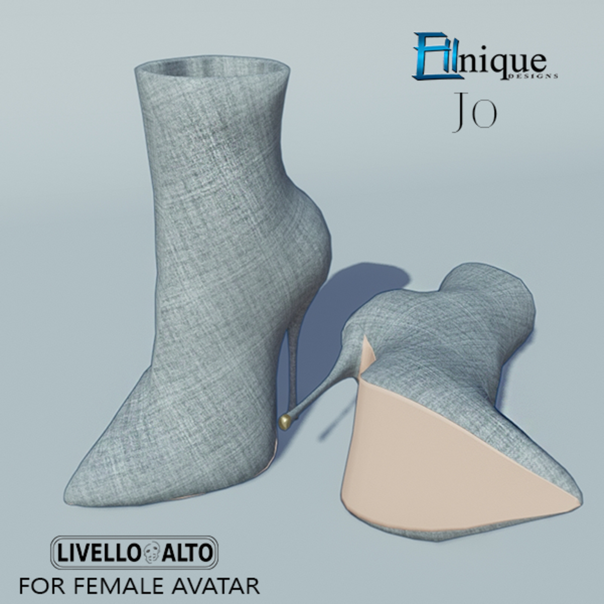 Jo- Grey Fabric Stiletto Ankle Boots -for LIVELLO ALTO Female Avatar.