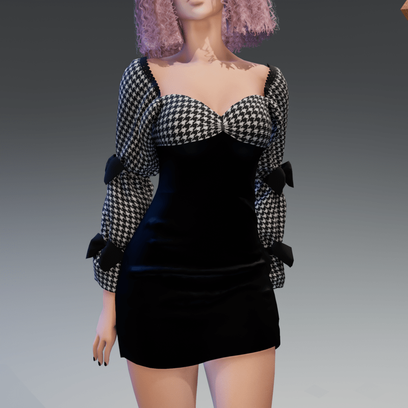 K-Dress with Bows Houndstooth