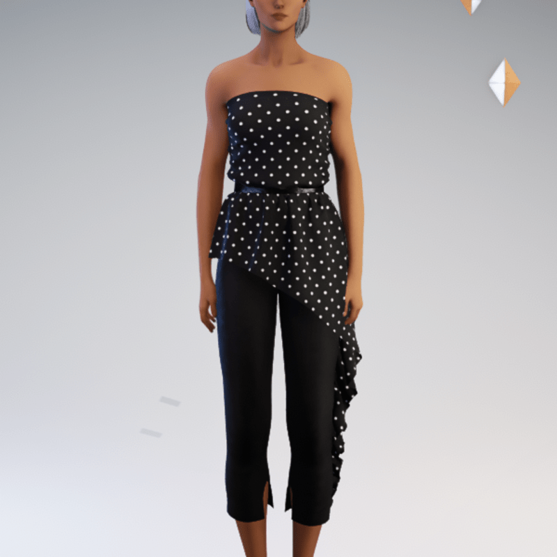 Peplum Pantsuit - Black Polkadot