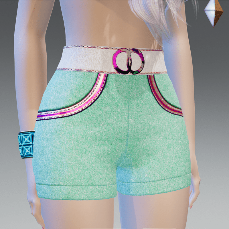 High Shorts w/Leather Belt Aqua-Denim - Female