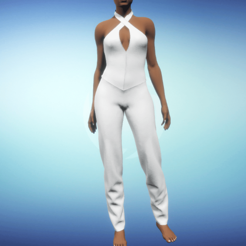 Split Halter Pantsuit - White Leather