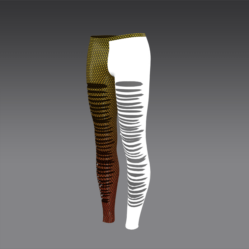 Leggings with holes mettalic and leather yellow red