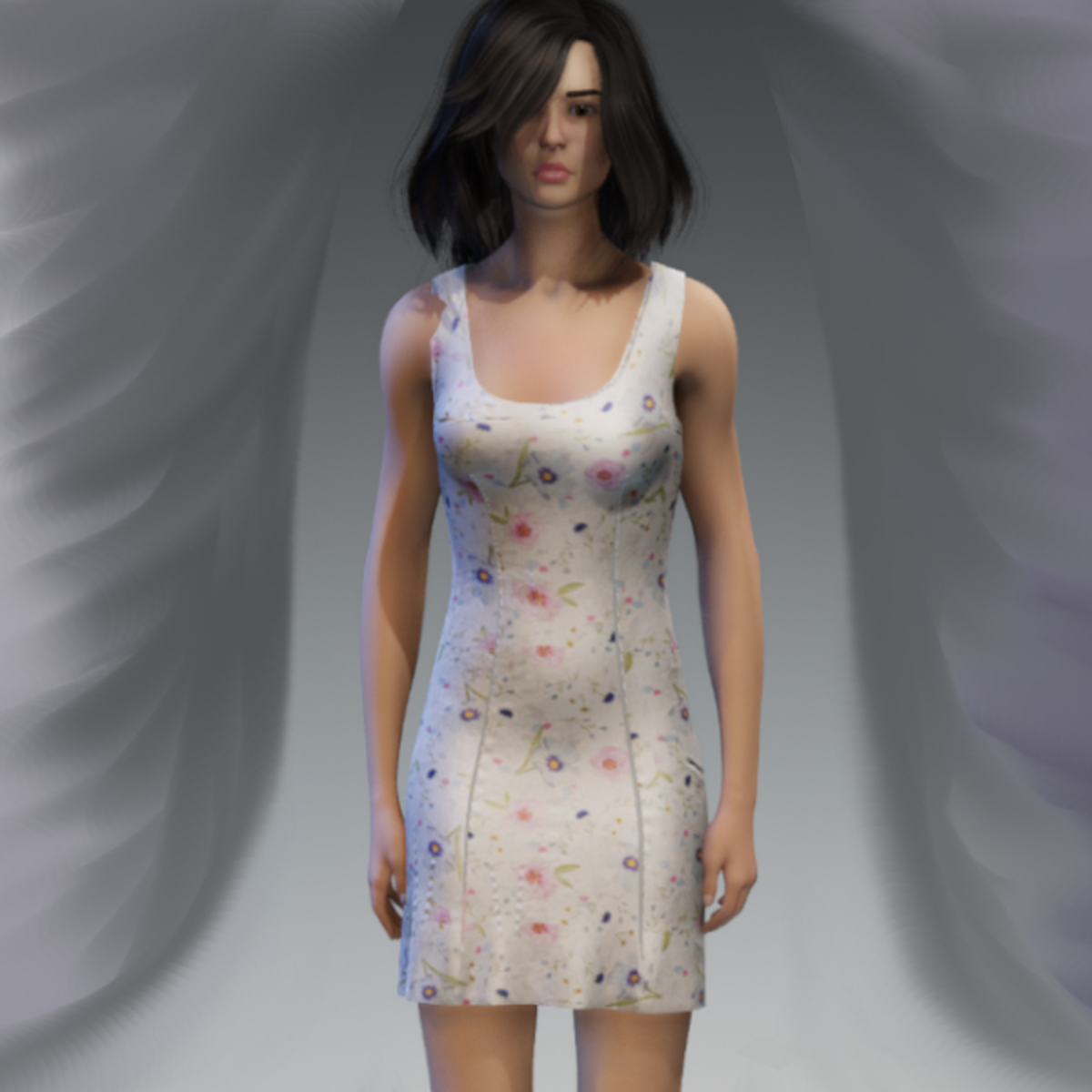 Darted Floral Dress - Pink and Blue